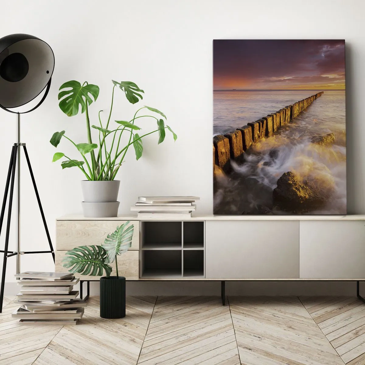 Impression sur toile - Image sur toile - Un paysage pittoresque au bord de la mer au coucher du soleil - 80x120cm - La douceur des vagues - Décoration murale moderne pour le salon et la chambre ARTTOR