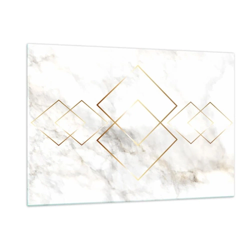 Impression sur verre - Image sur verre - Losanges géométriques dorés sur fond de marbre blanc - 120x80cm - Vue à l'infini - Décoration murale moderne pour le salon et la chambre ARTTOR