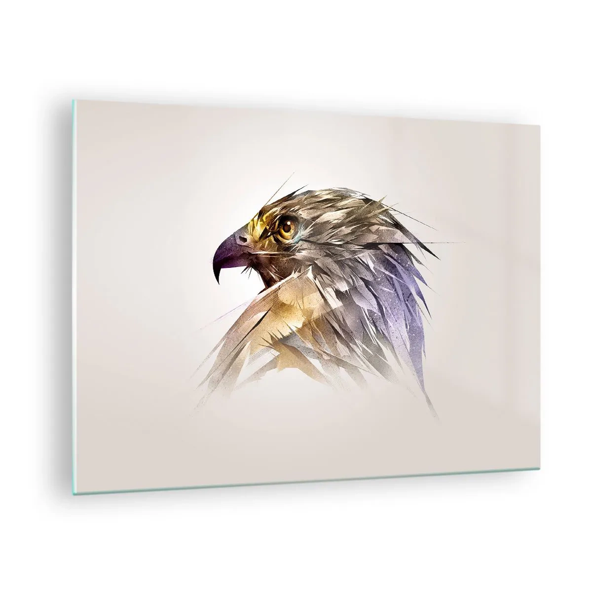 Impression sur verre - Image sur verre - Un portrait artistique d'un aigle sous une forme abstraite - 70x50cm - Portrait d'un guerrier - Décoration murale moderne pour le salon et la chambre ARTTOR