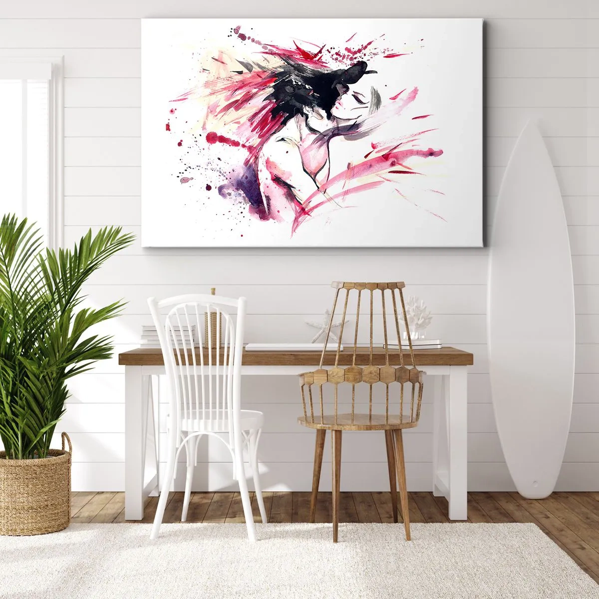 Impression sur toile - Image sur toile - Portrait abstrait d'une femme aux accents rouges dynamiques - 100x70cm - Un accomplissement amoureux - Décoration murale moderne pour le salon et la chambre ARTTOR