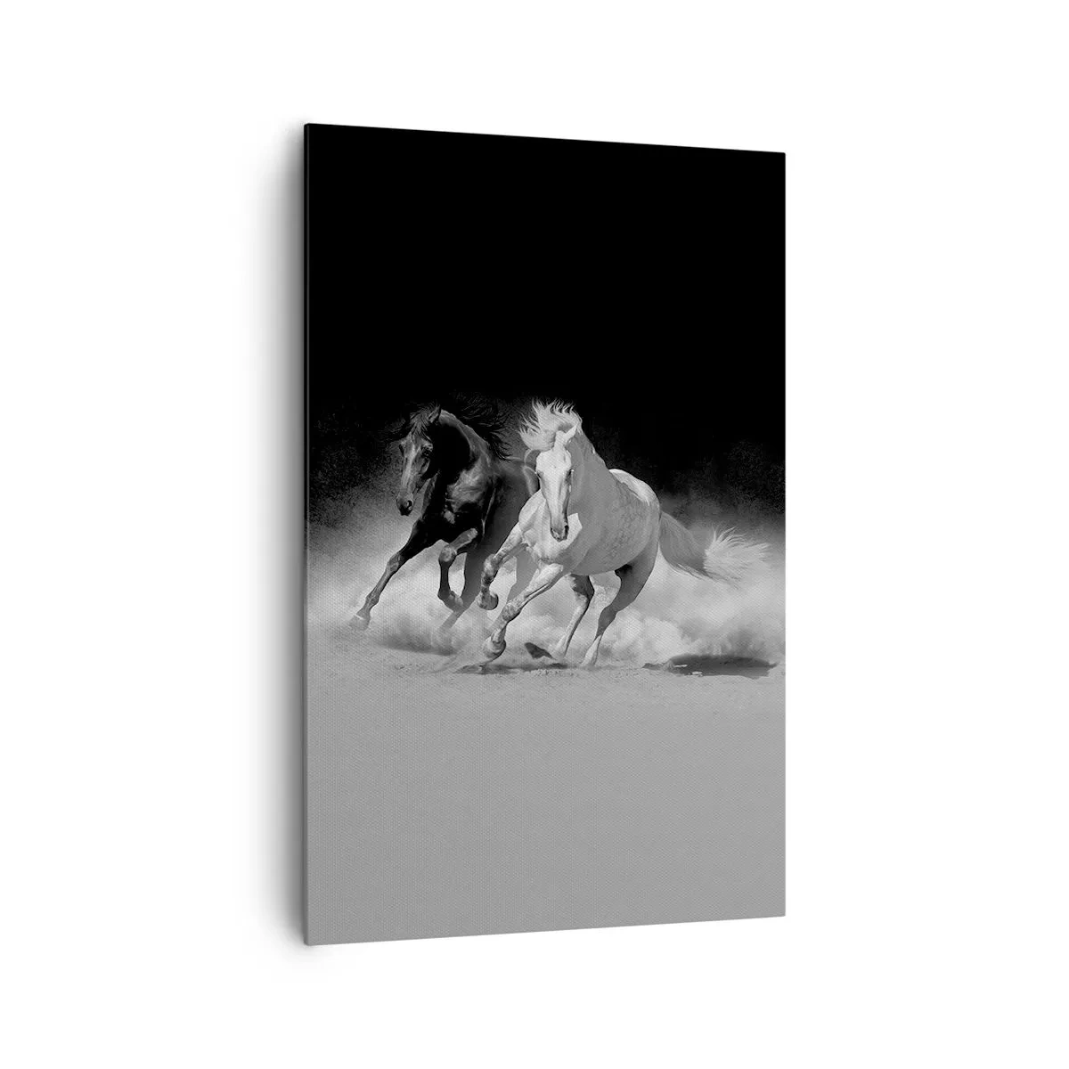 Impression sur toile - Image sur toile - Chevaux au galop en noir et blanc - 80x120cm - Galop de la liberté - Décoration murale moderne pour le salon et la chambre ARTTOR