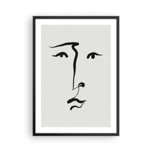 Affiche dans un cadre noir - Poster - Illustration de visage minimaliste en un seul coup de pinceau - 50x70cm - Portrait avec une seule ligne - Décoration murale moderne pour le salon et la chambre ARTTOR