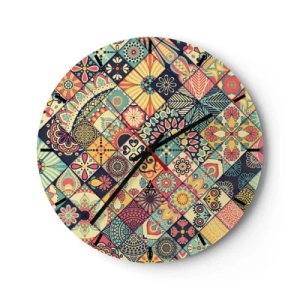 Horloge murale - Pendule murale - Motif patchwork coloré avec des motifs géométriques - 30x30cm - Ambiance marocaine - Décoration murale moderne pour le salon, la cuisine et la chambre ARTTOR