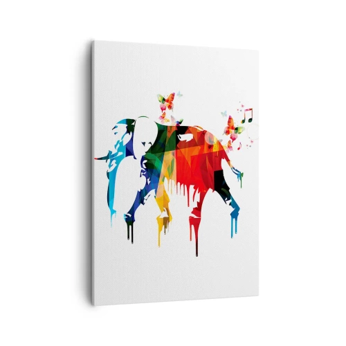Impression sur toile - Image sur toile - Éléphant coloré avec des papillons dans un style géométrique moderne - 50x70cm - Tout le monde peut danser - Décoration murale moderne pour le salon et la chambre ARTTOR