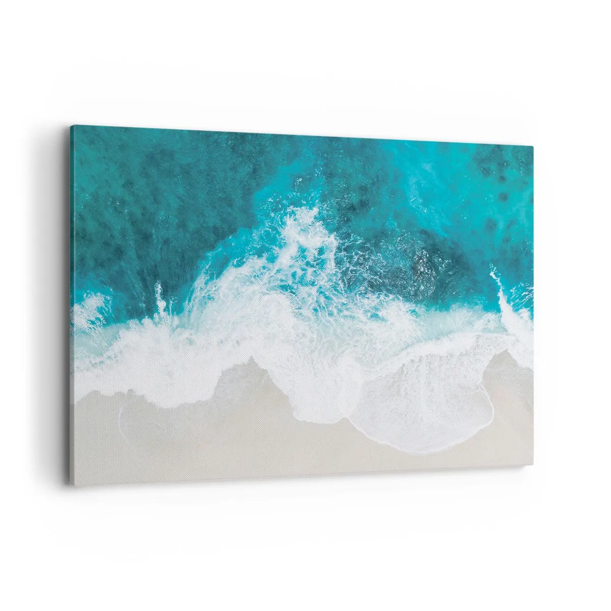 Impression sur toile - Image sur toile - Vagues turquoise de l'océan sur du sable clair - 120x80cm - Caresse naturelle - Décoration murale moderne pour le salon et la chambre ARTTOR