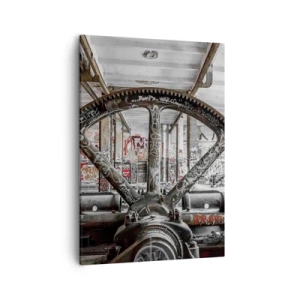 Impression sur toile - Image sur toile - Un vieux mécanisme dans un intérieur industriel abandonné - 50x70cm - Vie secrète d'une usine - Décoration murale moderne pour le salon et la chambre ARTTOR