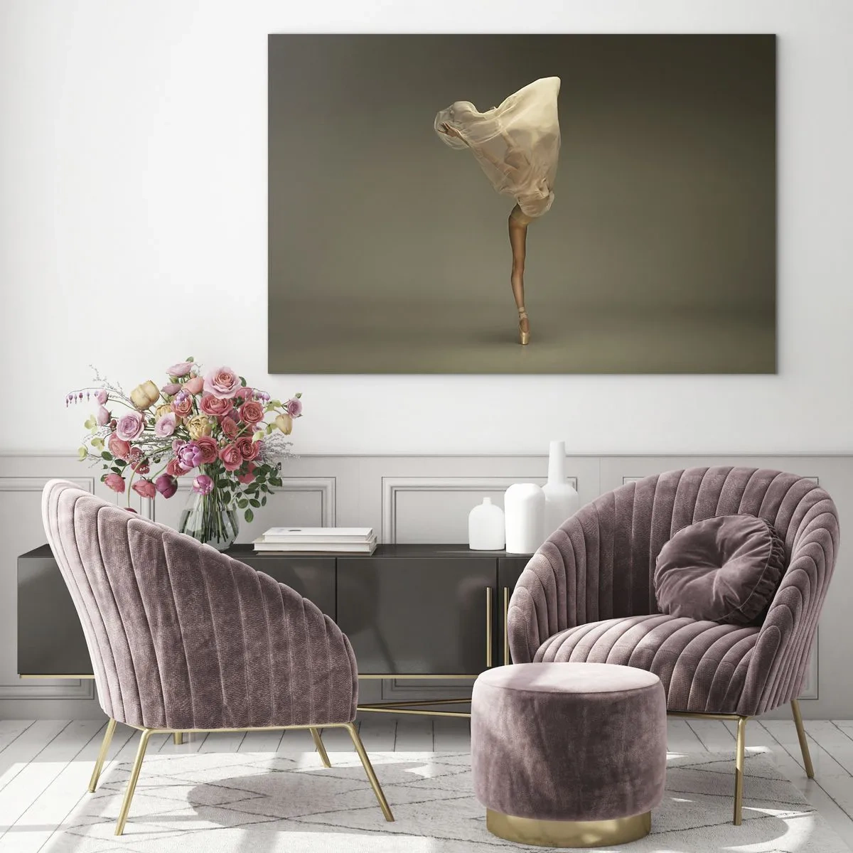 Impression sur verre - Image sur verre - Une danseuse dans une pose délicate avec son voile relevé - 100x70cm - Il va bientôt s'envoler - Décoration murale moderne pour le salon et la chambre ARTTOR