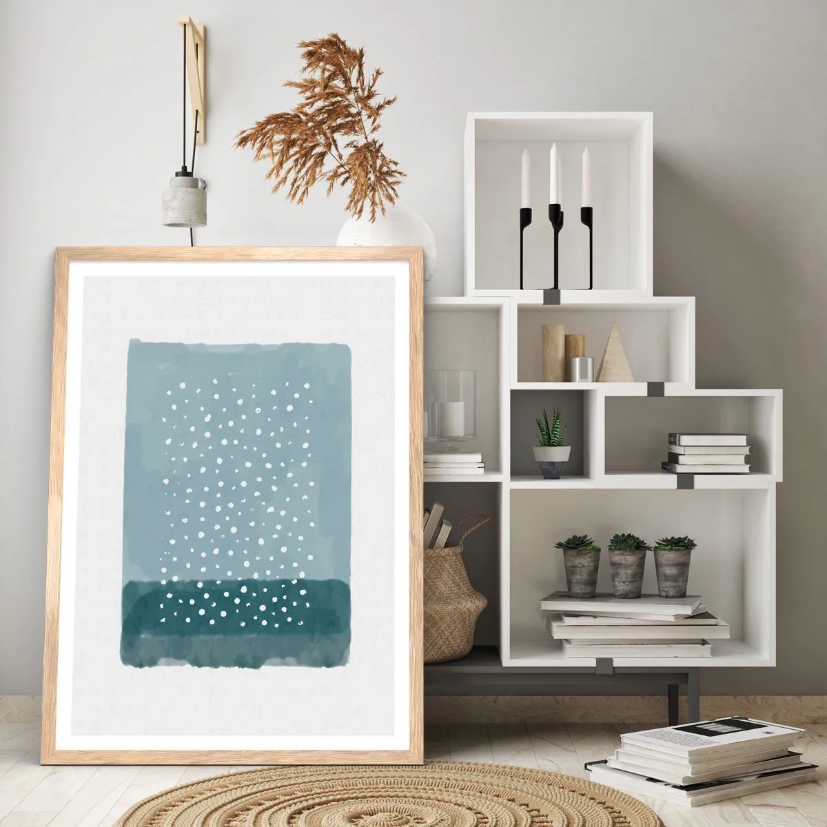 Affiche dans un chêne clair - Poster - Évolution de bleus - 30x40 cm