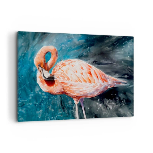 Impression sur toile - Image sur toile - Un flamant rose sur un fond bleu aquarelle - 100x70cm - Décoratif par nature - Décoration murale moderne pour le salon et la chambre ARTTOR