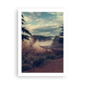 Affiche - Poster - Un pont suspendu parmi les montagnes brumeuses au coucher du soleil - 50x70cm - Au-dessus de la forêt d'automne - Décoration murale moderne pour le salon et la chambre ARTTOR