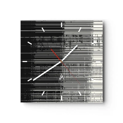 Horloge murale - Pendule murale - Composition abstraite de lignes en noir et blanc contrastés - 30x30cm - Ondes et vibrations - Décoration murale moderne pour le salon et la chambre ARTTOR