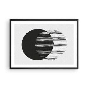 Affiche dans un cadre noir - Poster - Deux cercles superposés avec des lignes noires et blanches - 70x50cm - Son alter ego - Décoration murale moderne pour le salon et la chambre ARTTOR