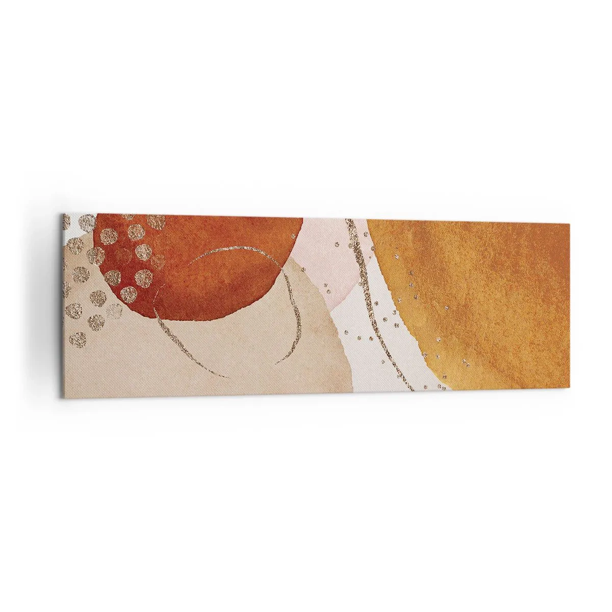 Impression sur toile - Image sur toile - Formes abstraites dans des tons chauds de marron et d'or - 160x50cm - Rondeur et mouvement - Décoration murale moderne pour le salon et la chambre ARTTOR