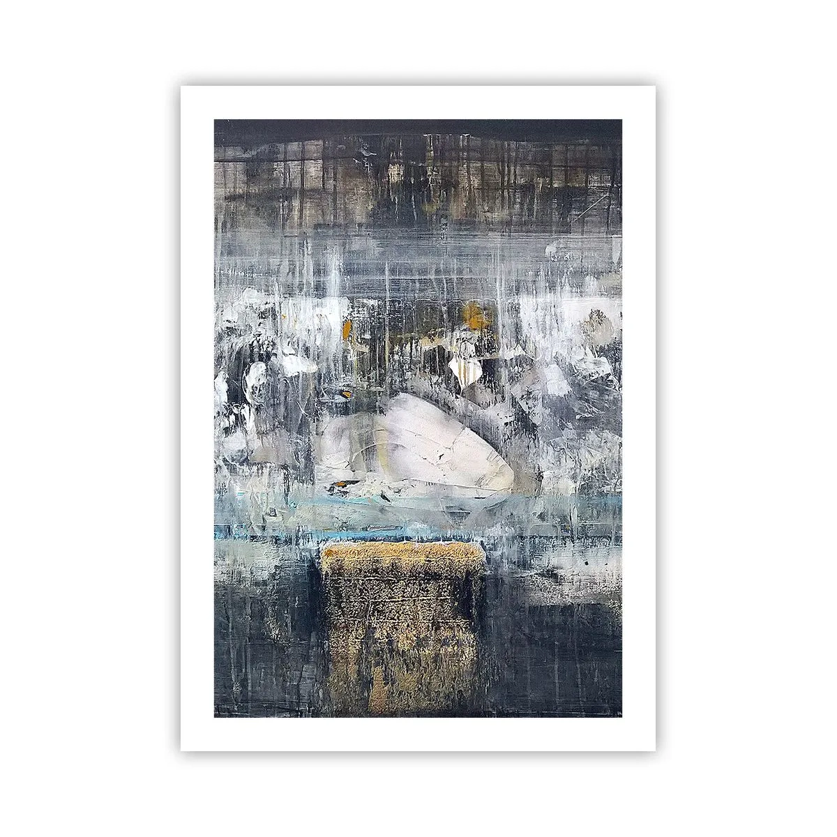 Affiche - Poster - Une composition abstraite dans des tons de gris et d'or. - 50x70cm - Comme sur la glace, comme après décembre - Décoration murale moderne pour le salon et la chambre ARTTOR