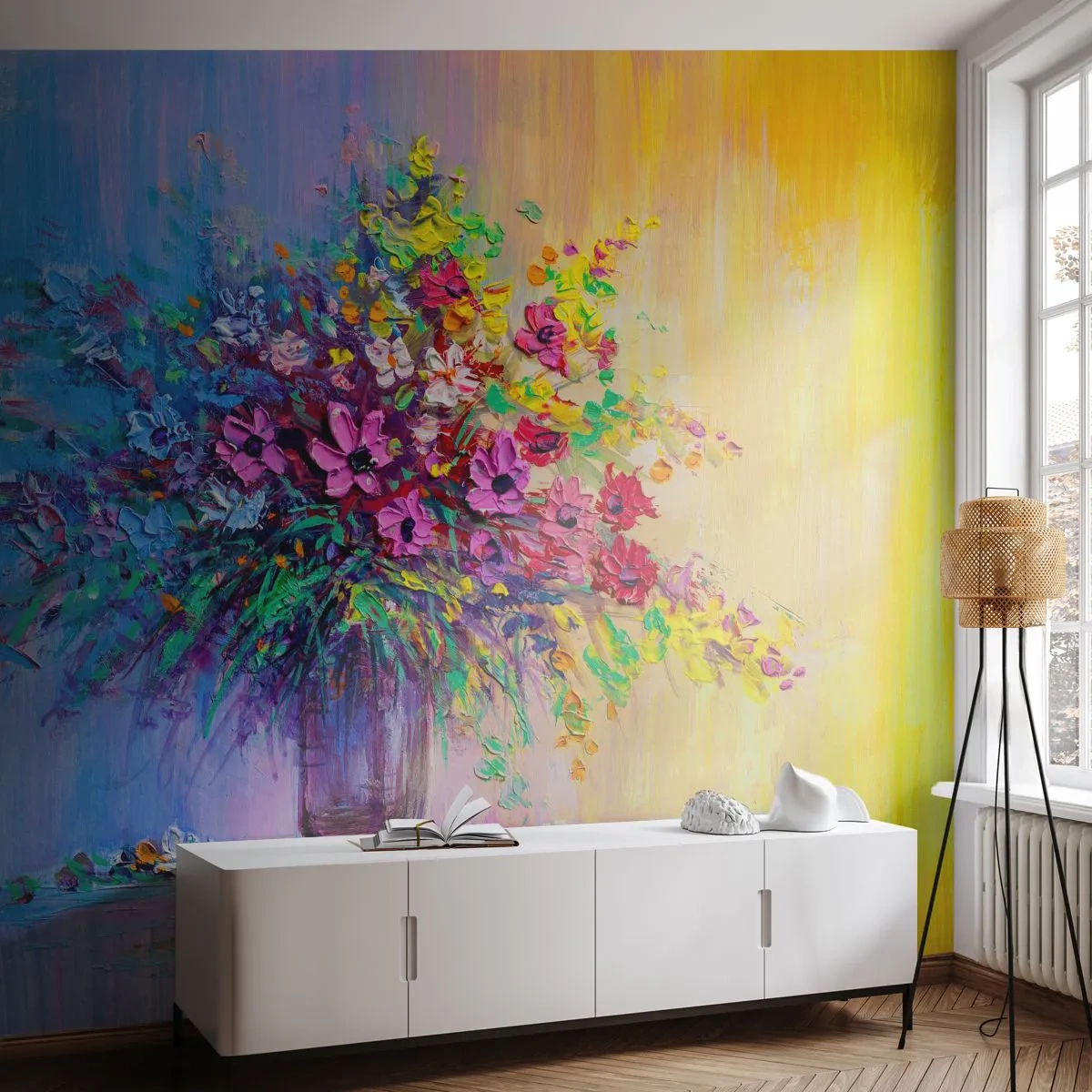 Papier Peint Autocollant Deluxe Sticker - Cadeau d'été de la prairie - Fleurs dans un vase, Morceau, Bouquet de fleurs - 250x175 cm