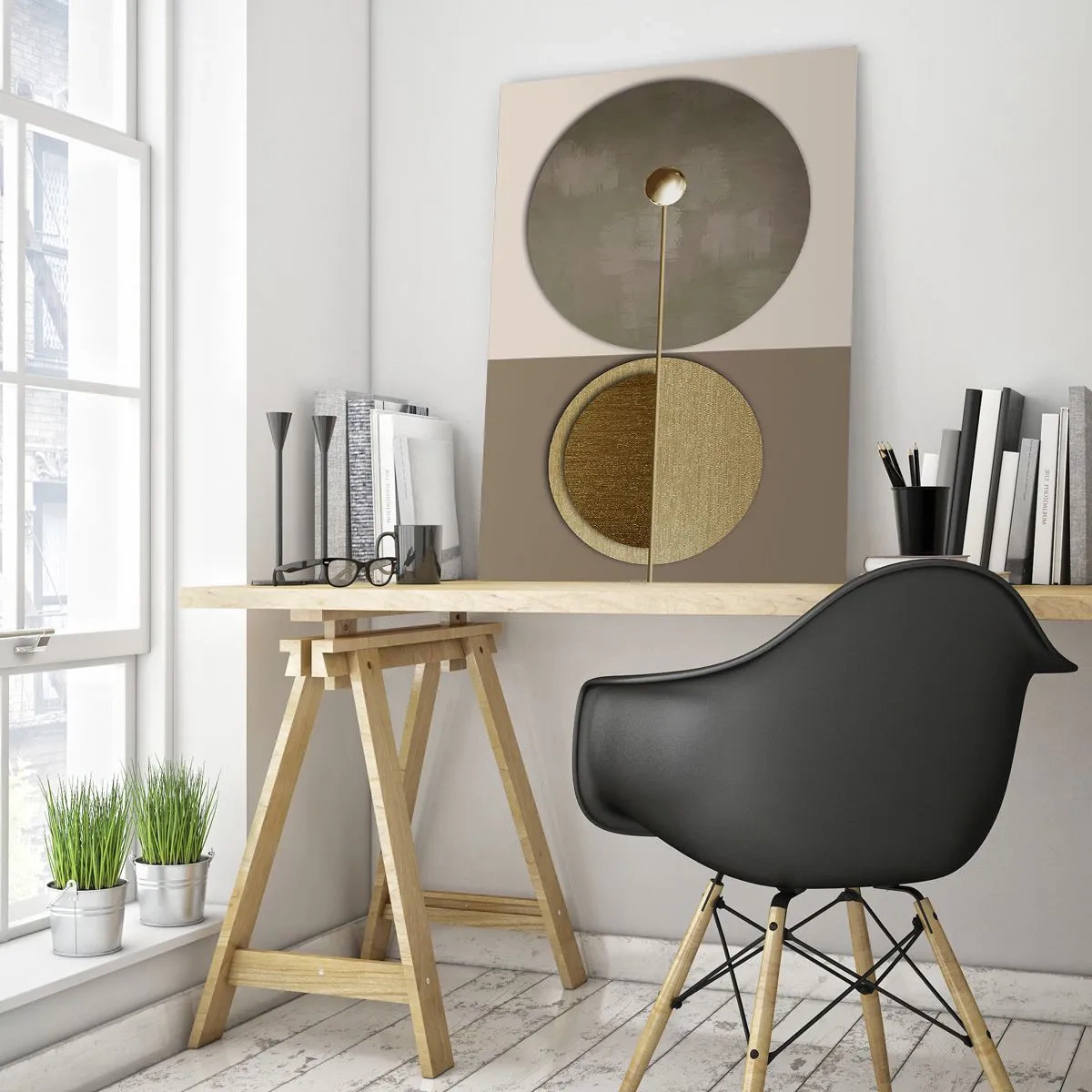 Impression sur verre - Image sur verre - Cercles abstraits dans les tons or et beige - 80x120cm - Équilibre parfait - Décoration murale moderne pour le salon et la chambre ARTTOR