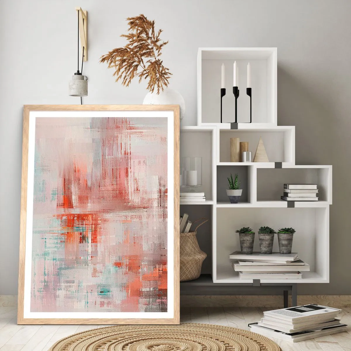 Affiche dans un chêne clair - Poster - Brumeux. Mais rose - 40x50 cm