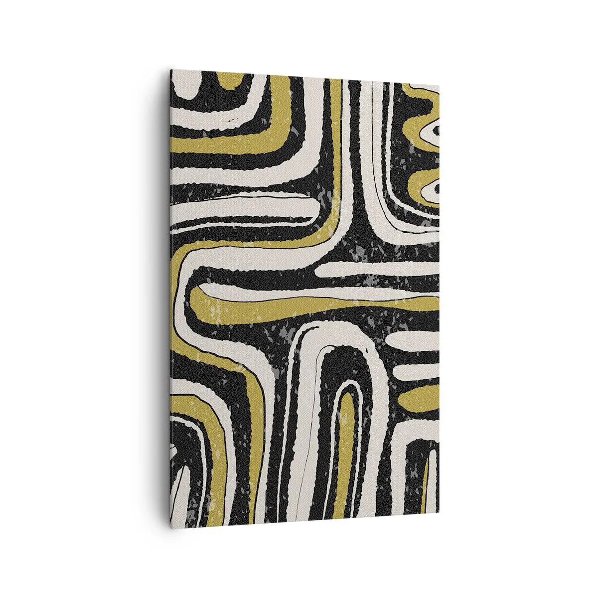 Impression sur toile - Image sur toile - Motif abstrait en noir, blanc et or - 80x120cm - Composition : routes et ruelles - Décoration murale moderne pour le salon et la chambre ARTTOR