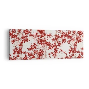 Impression sur toile - Image sur toile - Fleurs rouges sur fond blanc dans un style artistique - 140x50cm - Comme un calicot ancien - Décoration murale moderne pour le salon et la chambre ARTTOR