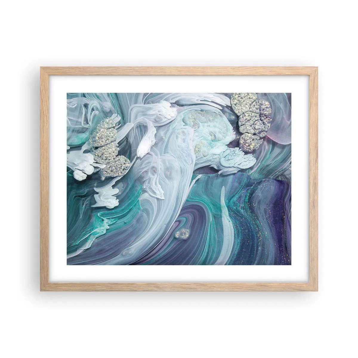 Affiche dans un chêne clair - Poster - Courants bleus - 50x40 cm