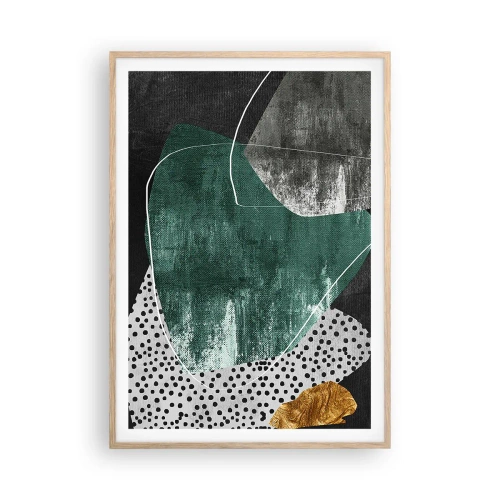 Affiche dans un chêne clair - Poster - Abstraction colorée avec feuille d'or - 70x100 cm