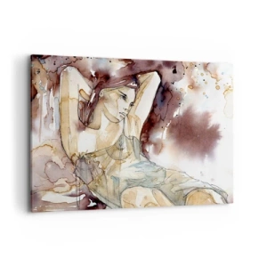 Impression sur toile - Image sur toile - Femme dans un style aquarelle artistique sur fond marron - 100x70cm - D'humeur lilas - Décoration murale moderne pour le salon et la chambre ARTTOR