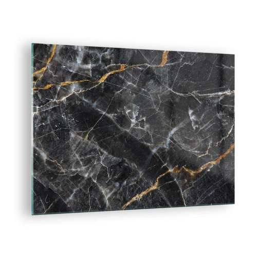 Impression sur verre - Image sur verre - Motif en marbre noir et or avec veines blanches - 70x50cm - La vie intérieure de la pierre - Décoration murale moderne pour le salon et la chambre ARTTOR
