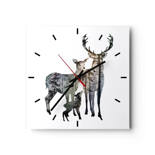 Horloge murale - Pendule murale - Paysage forestier aux silhouettes de cerfs - 30x30cm - Photographie de famille - Décoration murale moderne pour le salon et la chambre ARTTOR
