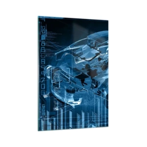 Impression sur verre - Image sur verre - Un dessin technique moderne d'une voiture avec des éléments structurels - 70x100cm - Anatomie de l'ingénierie - Décoration murale moderne pour le salon et la chambre ARTTOR