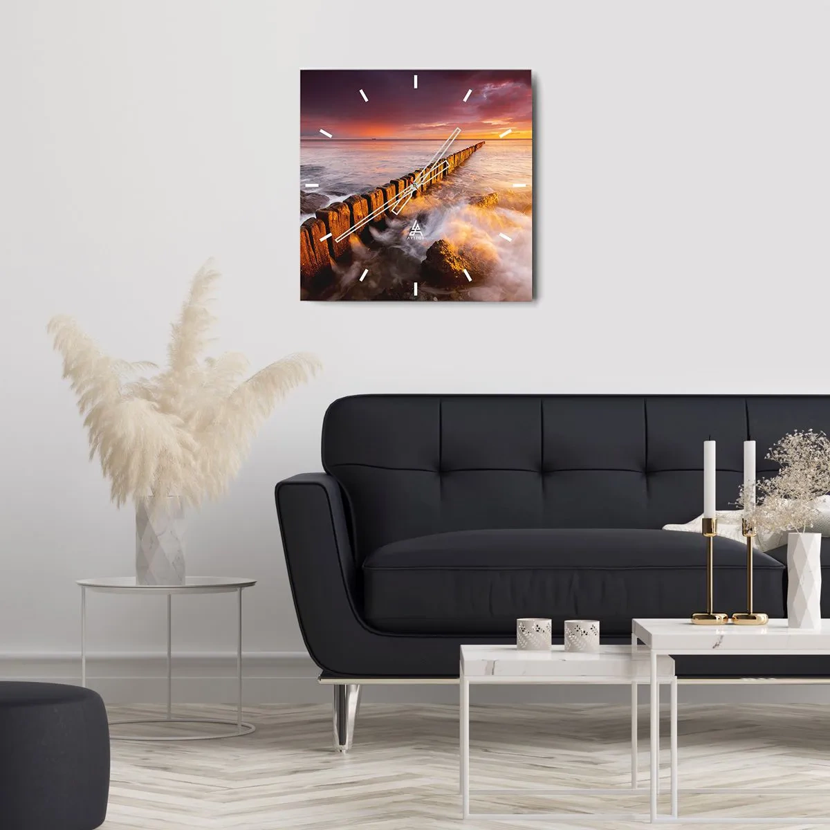 Horloge murale - Pendule murale - Un paysage pittoresque au bord de la mer au coucher du soleil - 30x30cm - La douceur des vagues - Décoration murale moderne pour le salon et la chambre ARTTOR