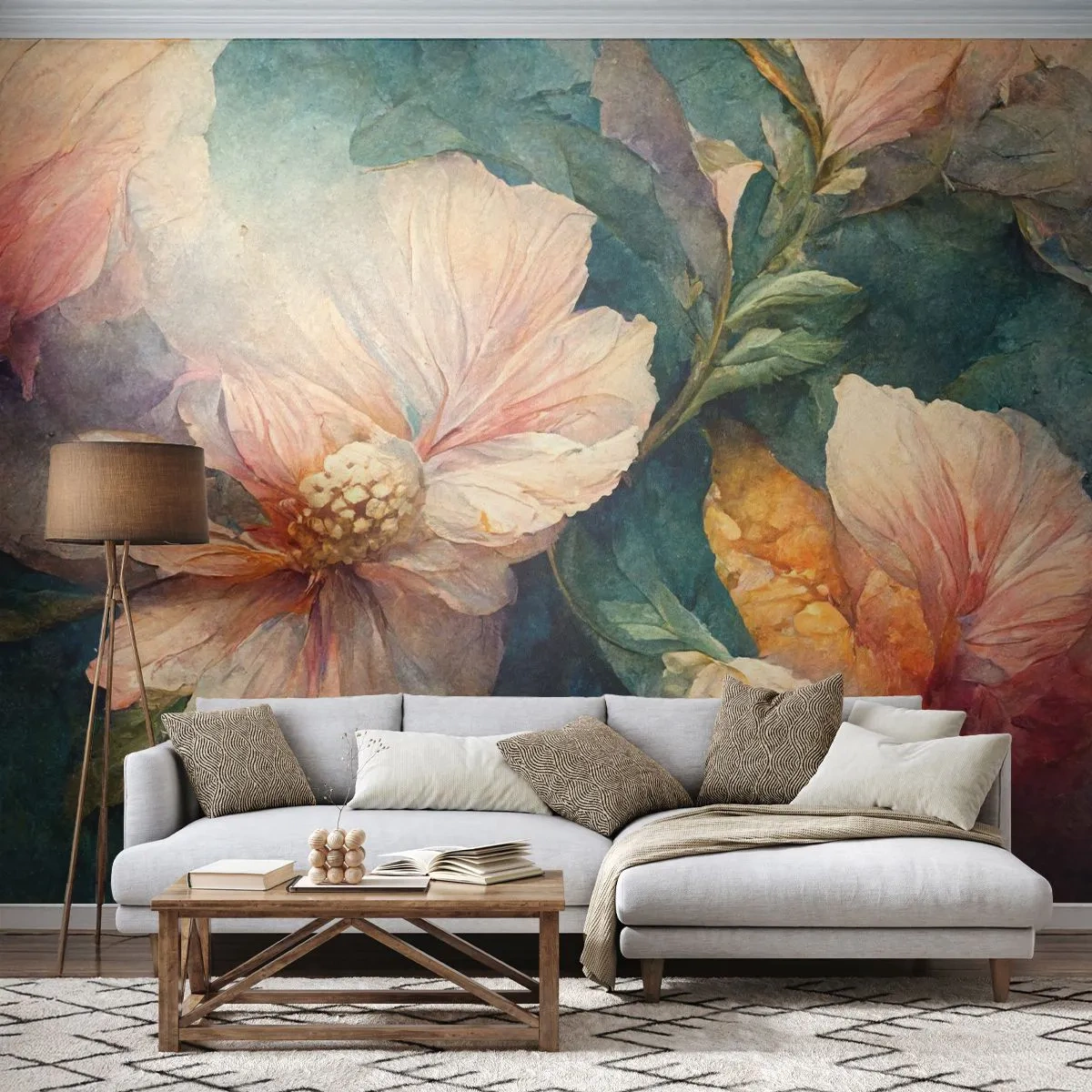 Papier peint sur mesure Autocollant Deluxe - Uniquement de la subtilité - Fleurs, Classique, Morceau