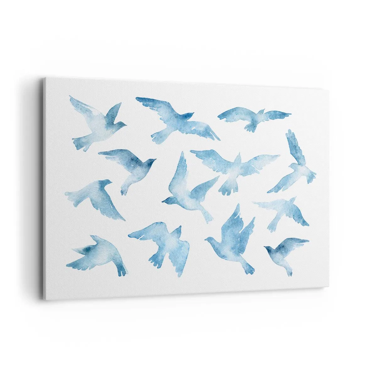 Impression sur toile - Image sur toile - Une aquarelle subtile représentant des oiseaux en vol - 100x70cm - Oiseaux bleus - Décoration murale moderne pour le salon et la chambre ARTTOR