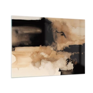 Impression sur verre - Image sur verre - Une forme abstraite en noir et marron sur fond clair - 70x50cm - Une abstraction intrigante - Décoration murale moderne pour le salon et la chambre ARTTOR