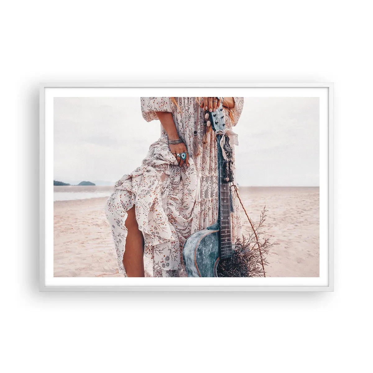 Affiche dans un cadre blanc - Poster - Enfant de fleur en route - 100x70 cm