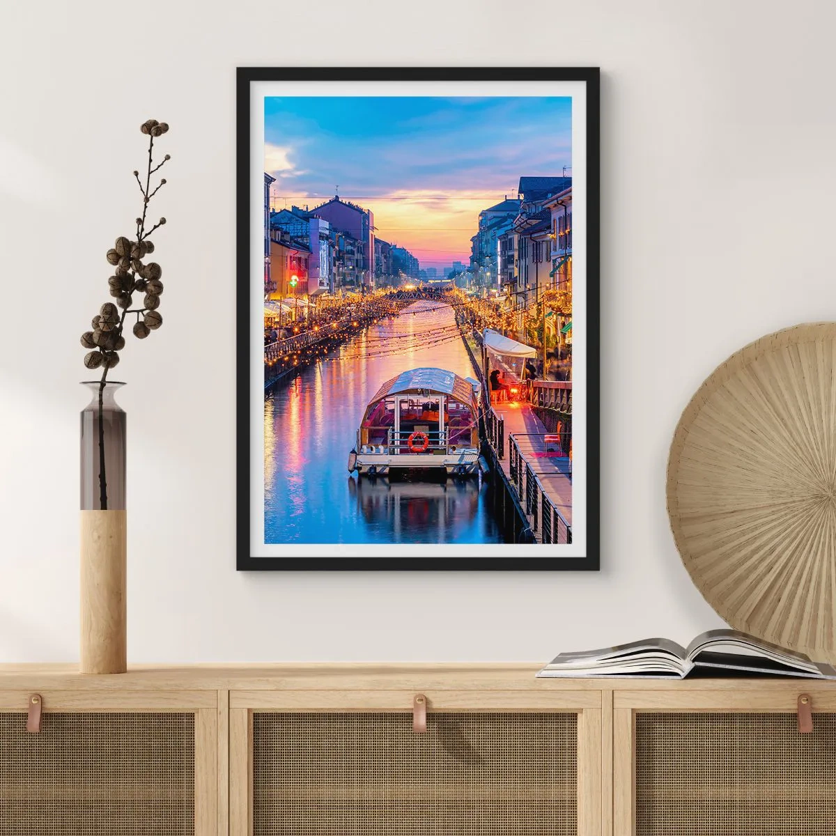 Affiche dans un cadre noir - Poster - Soirée de lumière et de jeu - 40x50 cm