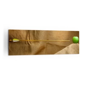 Impression sur toile - Image sur toile - Pomme verte sur tissu avec une flèche créant une composition - 160x50cm - Invoquer l'esprit de Guillaume Tell - Décoration murale moderne pour le salon et la chambre ARTTOR