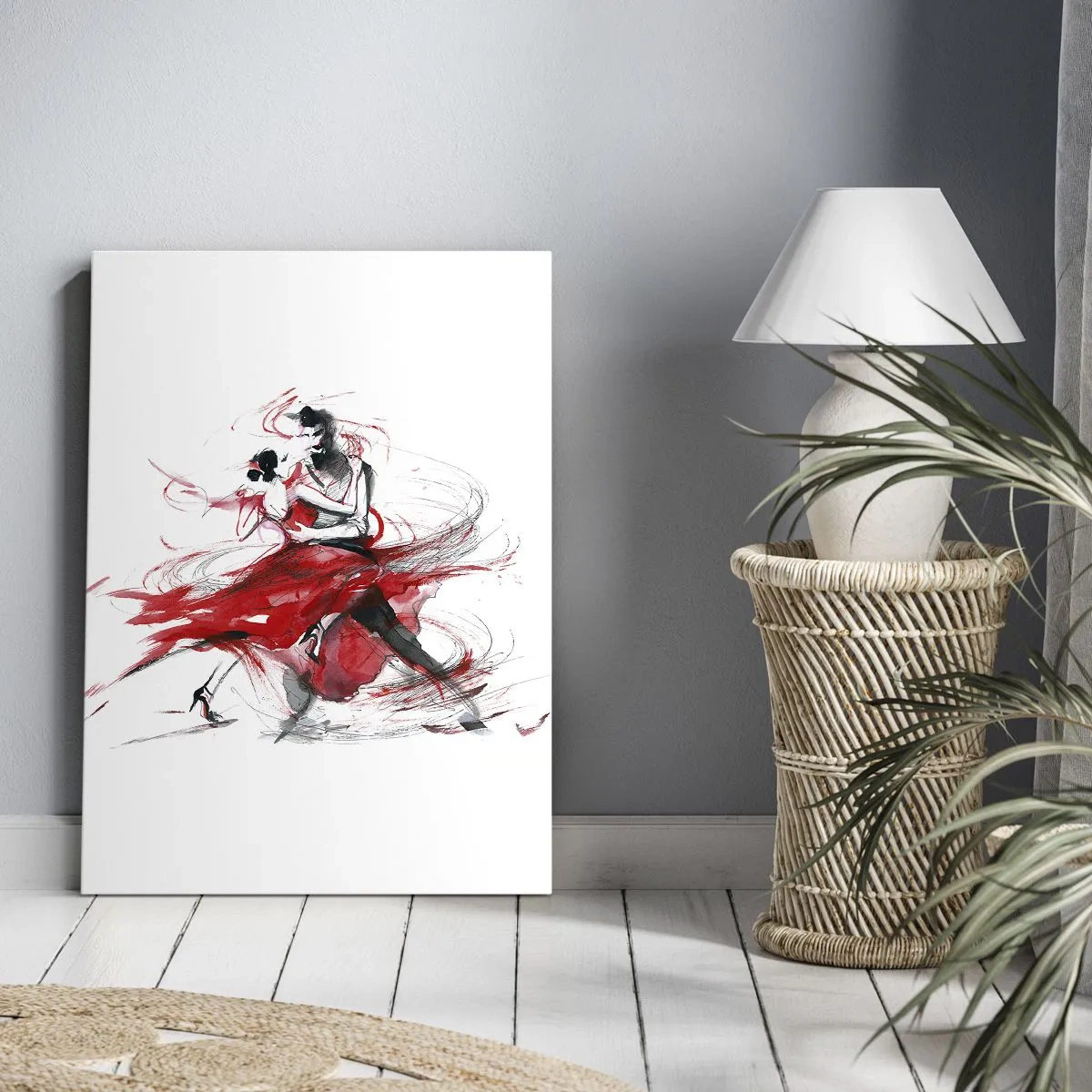 Impression sur toile - Image sur toile - Danseurs dans une danse dynamique aux accents rouges - 50x70cm - Tango - le rythme de la passion - Décoration murale moderne pour le salon et la chambre ARTTOR