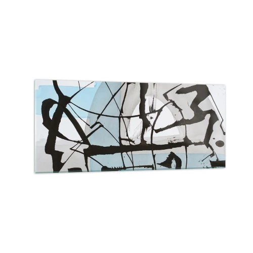 Impression sur verre - Image sur verre - Lignes et formes abstraites en bleu et noir - 120x50cm - Bleu malgré tout - Décoration murale moderne pour le salon et la chambre ARTTOR