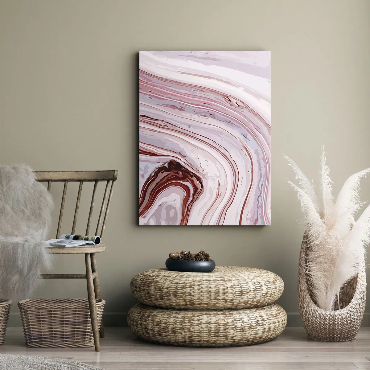 Impression sur toile - Image sur toile - Motif abstrait en rose et blanc - 70x100cm - Tout droit, puis tout en bas - Décoration murale moderne pour le salon et la chambre ARTTOR