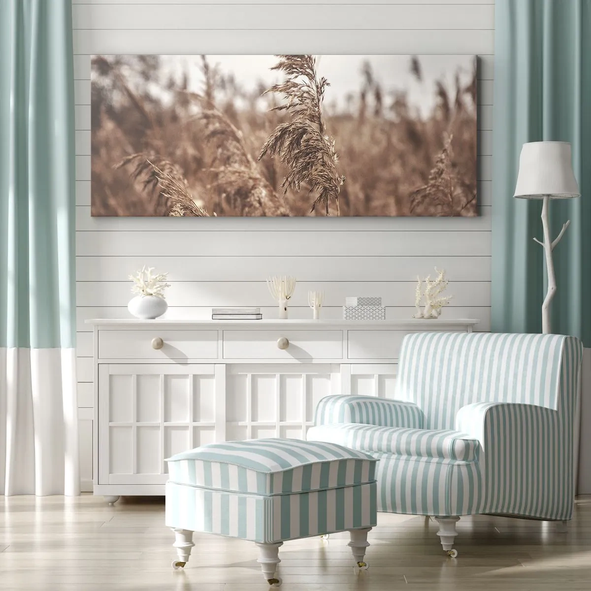 Impression sur toile - Image sur toile - Herbes dorées sur fond de paysage d'automne - 160x50cm - C'est déjà l'automne dans les champs - Décoration murale moderne pour le salon et la chambre ARTTOR