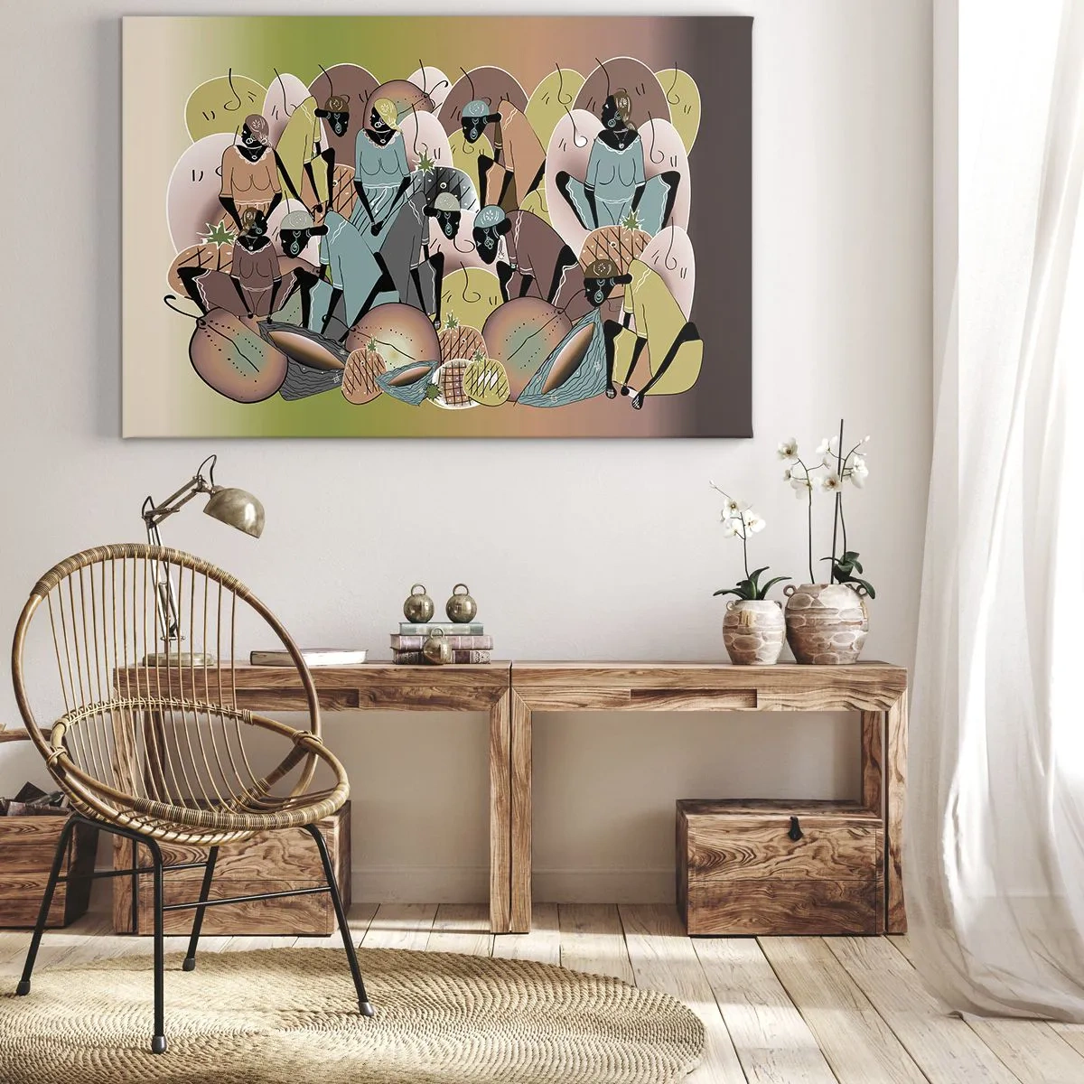 Impression sur toile - Image sur toile - Une composition abstraite colorée inspirée de la culture africaine - 70x50cm - De grandes fêtes arrivent - Décoration murale moderne pour le salon et la chambre ARTTOR
