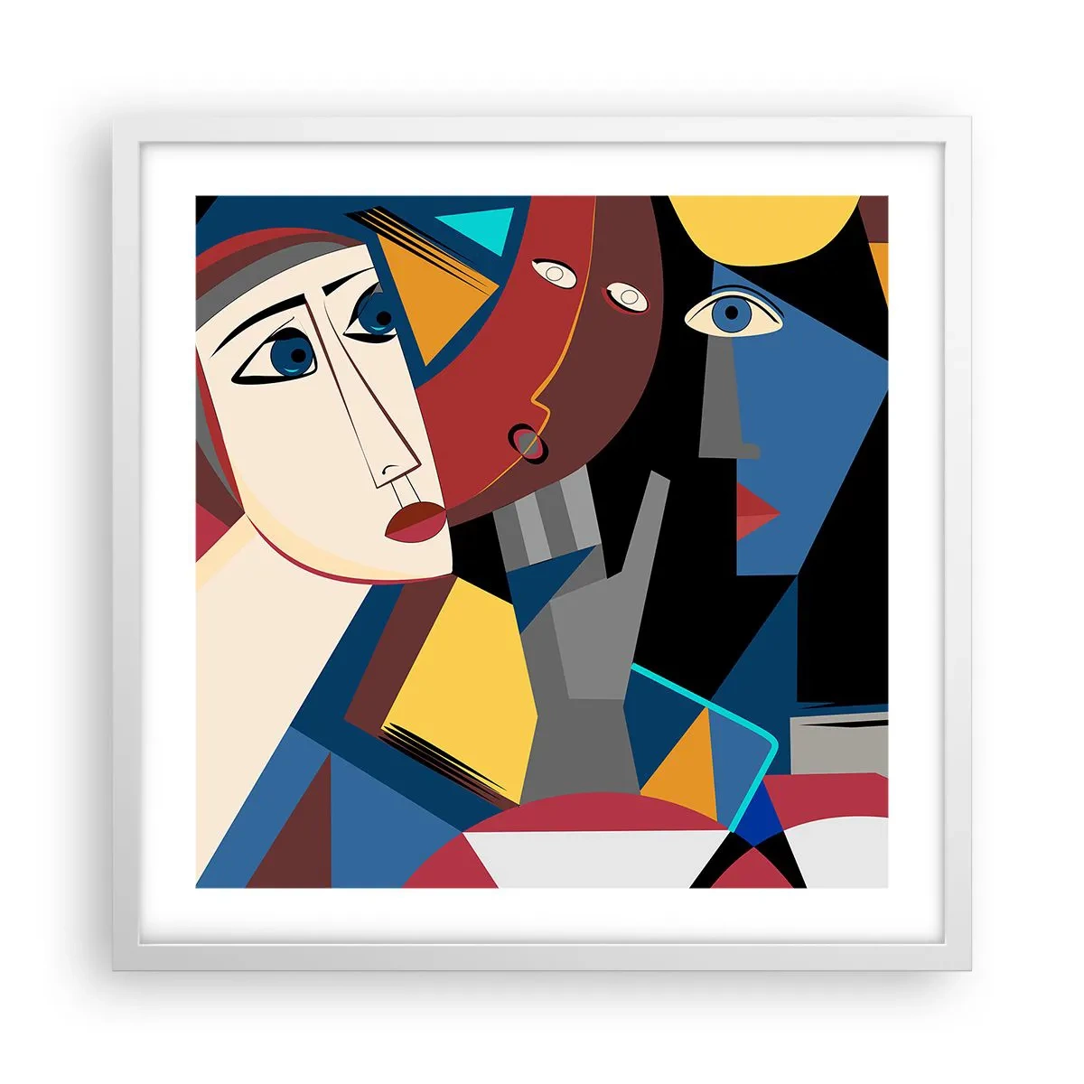 Affiche dans un cadre blanc - Poster - Une conversation entre cubistes - 50x50 cm