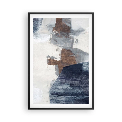 Affiche dans un cadre noir - Poster - Formes bleues et brunes - 61x91 cm