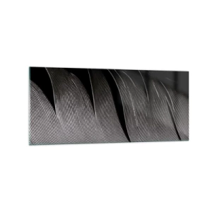 Impression sur verre - Image sur verre - Texture de plumes noires et blanches dans un style minimaliste - 120x50cm - La plume – un design magnifique - Décoration murale moderne pour le salon et la chambre ARTTOR