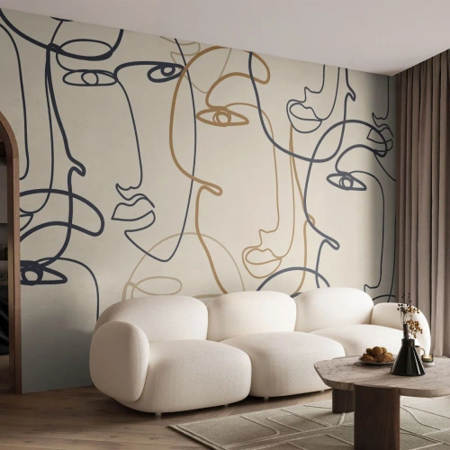 Papier Peint Photo Premium Sand - Contours dessinés avec une seule ligne - 100x70cm - Portrait multiplié - Décoration murale moderne pour le salon et la chambre ARTTOR