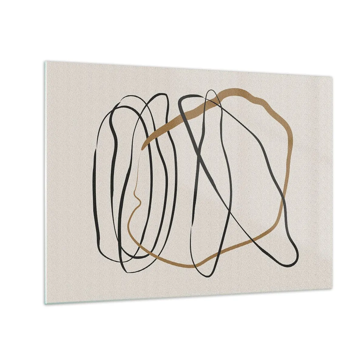 Impression sur verre - Image sur verre - Une composition expressive de lignes noires et brunes sur un fond clair. - 70x50cm - Composition – danse en boucle - Décoration murale moderne pour le salon et la chambre ARTTOR