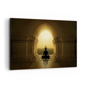 Impression sur toile - Image sur toile - Silhouette d'une personne méditant à la lumière du soleil couchant - 120x80cm - Pleine harmonie - Décoration murale moderne pour le salon et la chambre ARTTOR