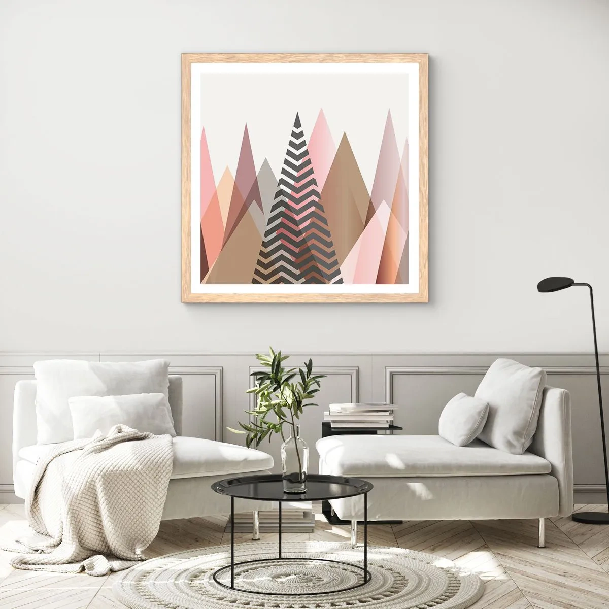Affiche dans un chêne clair - Poster - Vue pyramidale - 60x60 cm