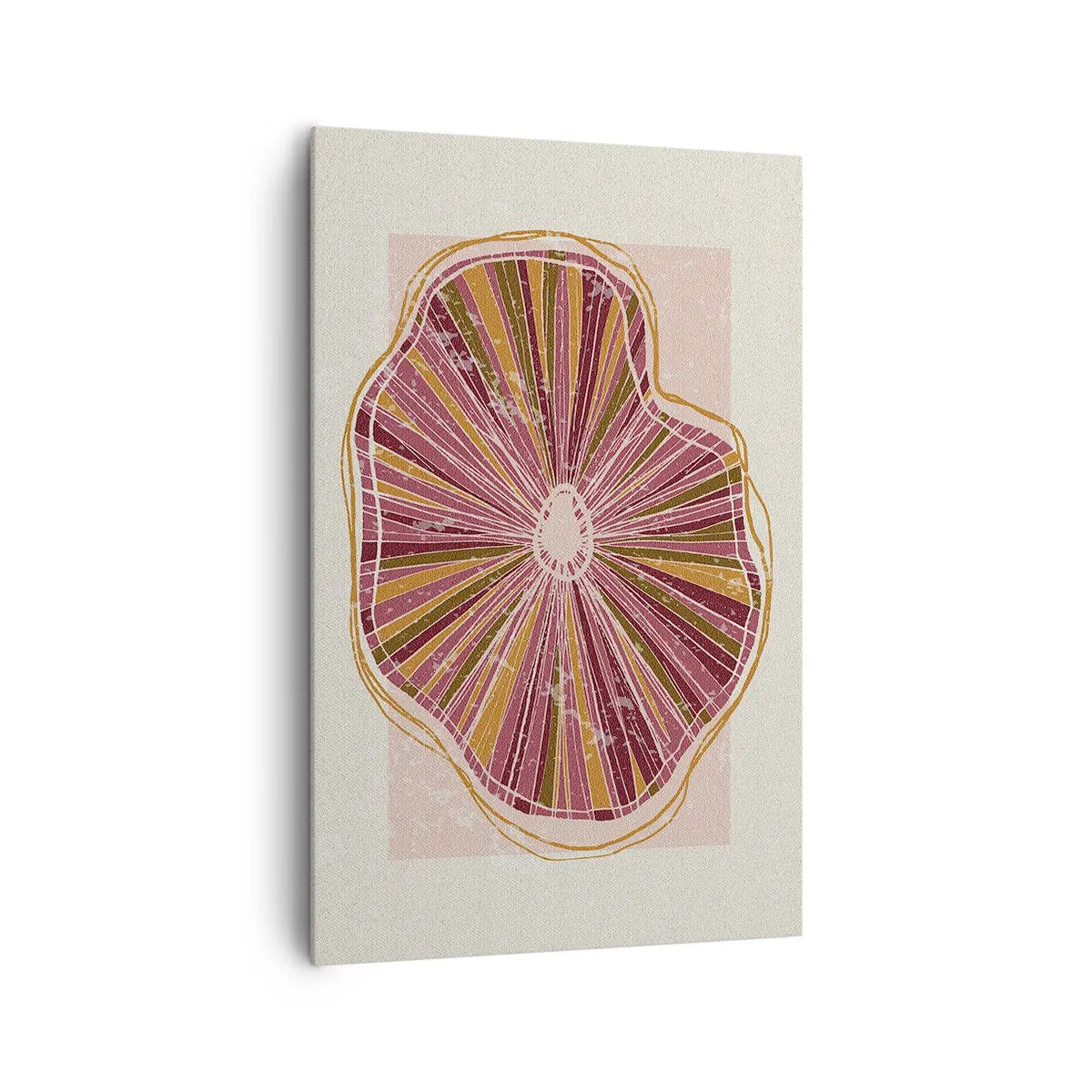 Impression sur toile - Image sur toile - Motif abstrait de tranches d'arbre dans des tons roses - 80x120cm - Abstraction rayonnante - Décoration murale moderne pour le salon et la chambre ARTTOR