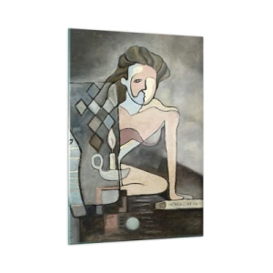 Impression sur verre - Image sur verre - Une scène abstraite avec deux personnages dans un style cubiste. - 50x70cm - Mosaïque d'esprit et de matière - Décoration murale moderne pour le salon et la chambre ARTTOR